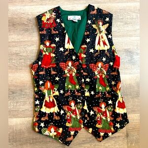 Orvis Women’s Angels Multi Color Vest Christmas Holiday Made USA Vintage Size S